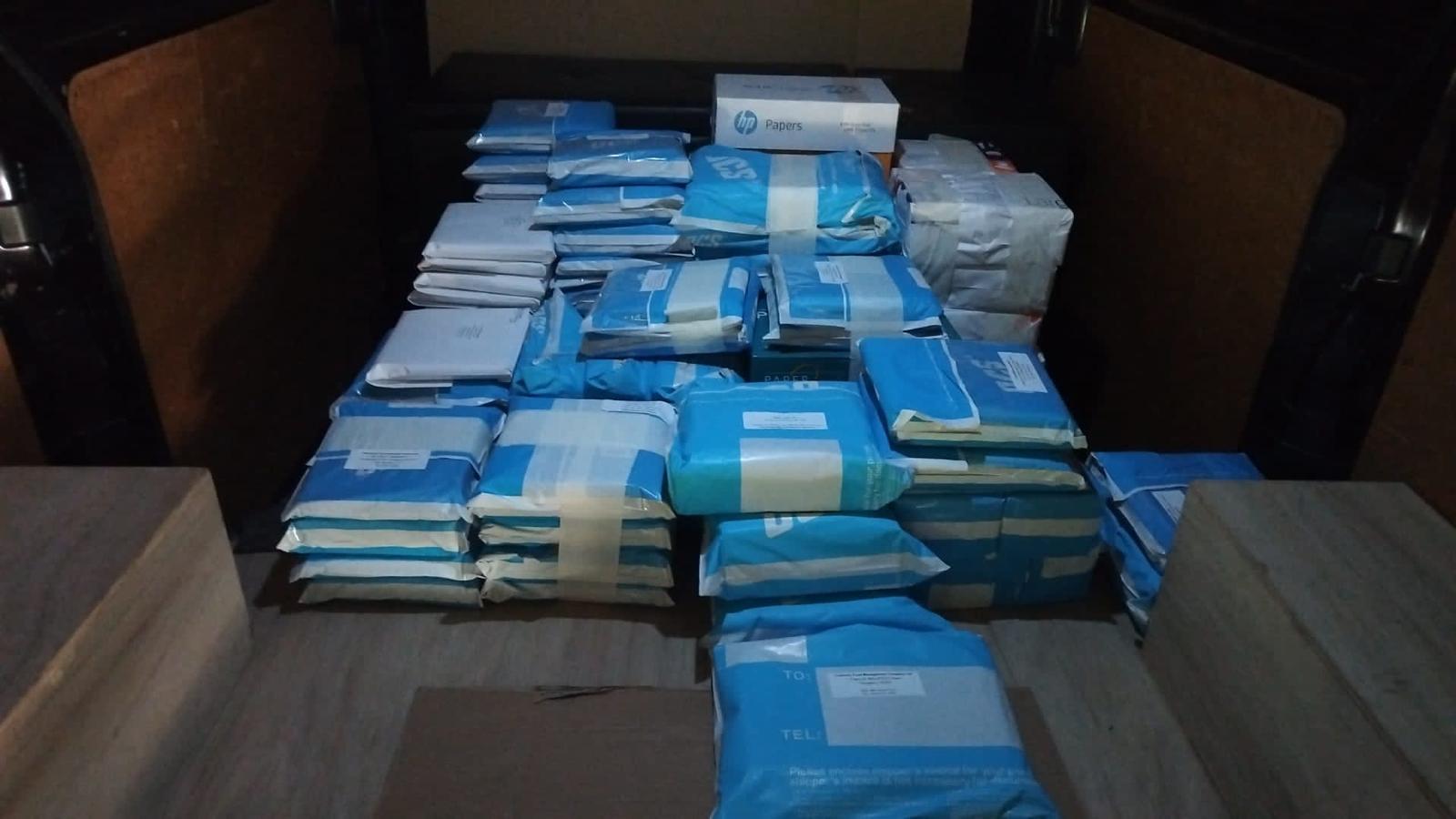 Batch of parcels ready for DHL pickup